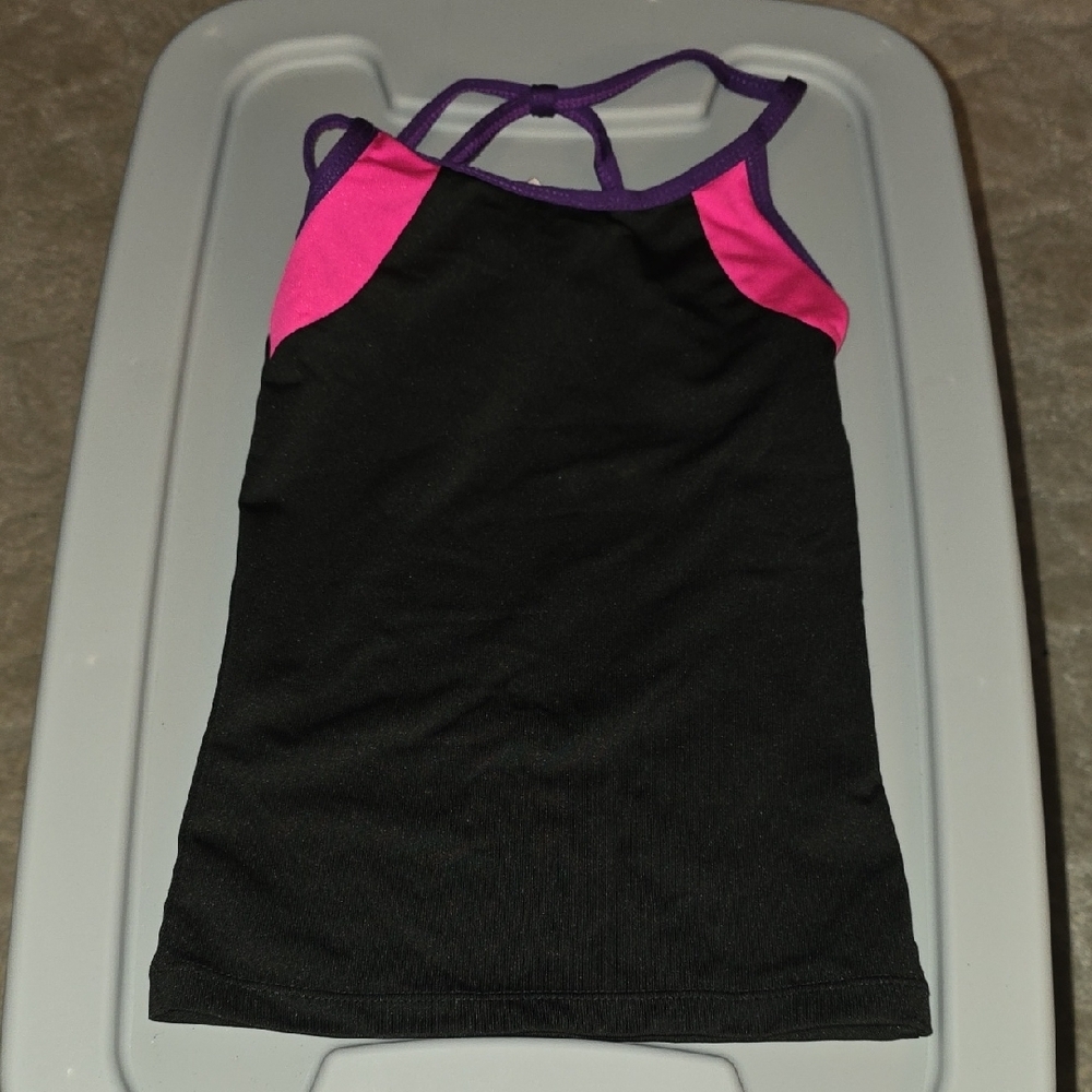 (J29) Black and Pink Strappy Swim Top